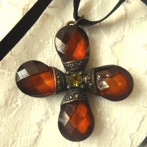 Vintage Italian Amber Glass & Rhinestone Pendant